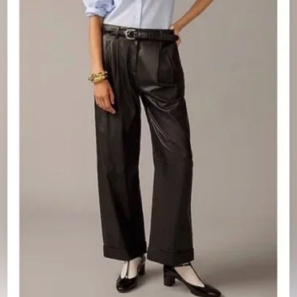 NWT J. Crew Faux Leather Wide Leg Pants High Rise Essential Trousers Black Sz 14
